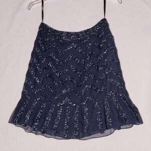 Lotus Threads New York Beaded Chevron Flapper Style Skirt Navy Blue Size M
